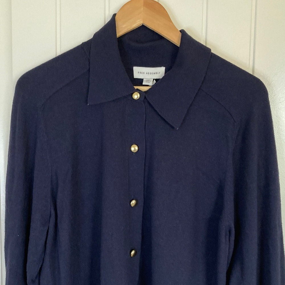 Free Assembly Womens Navy Gold Button-Up Cardigan Size 2XL Preppy Classic NWT - Picture 4 of 10